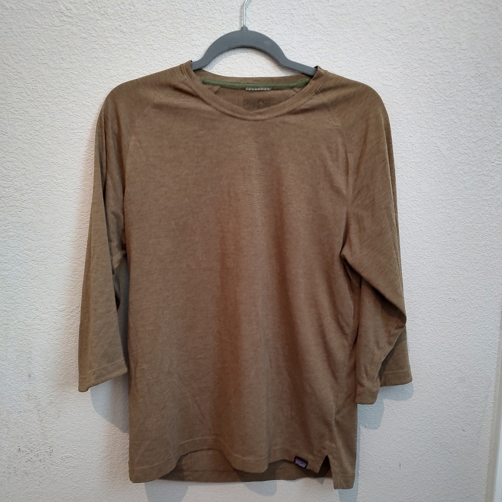 Patagonia Nine Trails Shirt Brown Long Sleeve Crew Neck Gorpcore Zip Pocket M